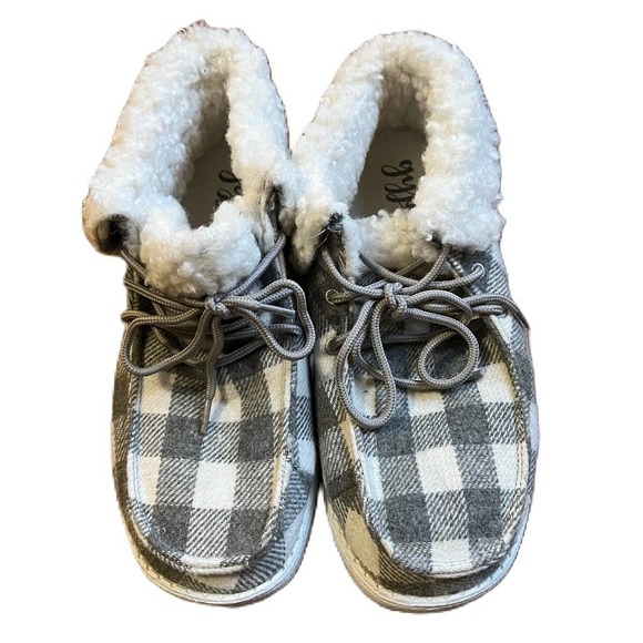 Gypsy Jazz Slip Ons Gray & White Plaid Size 7 - Picture 3 of 5